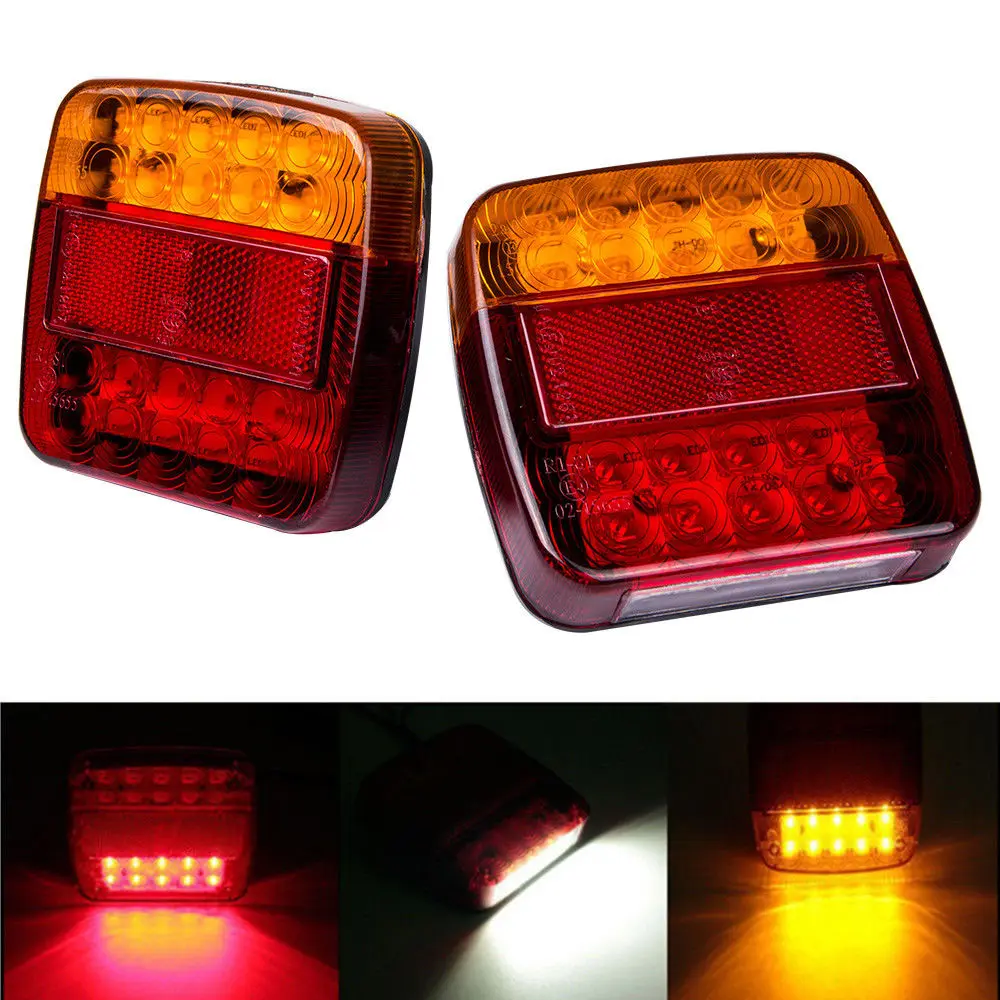 

One pair 12V Truck Trailer LED Stop Indicator Light Submersible Rear Tail Brake Lamp Red Amber