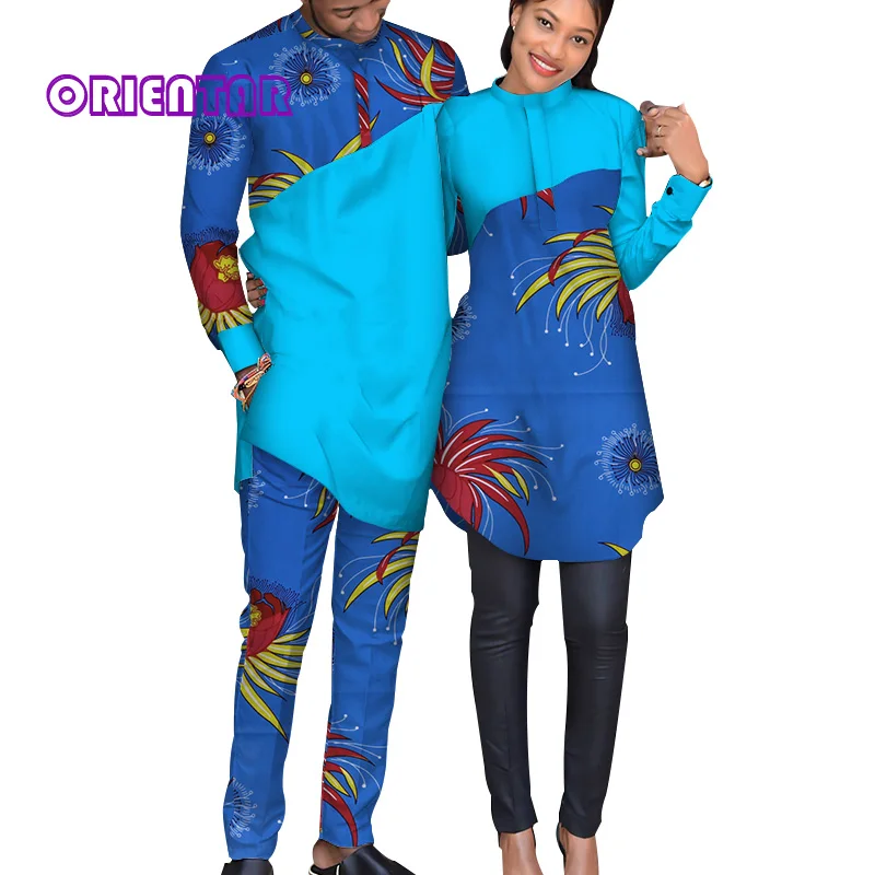 Африканское платье для женщин и мужчин Bazin Riche пэчворк Африканский принт мужской костюм женское платье рубашка африканская Пара Одежда WYQ124
