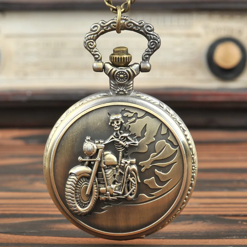 

New Design Large Vintage Bronze Creative Motorcycle Retro Best Gift Pocket Watch with waist chain