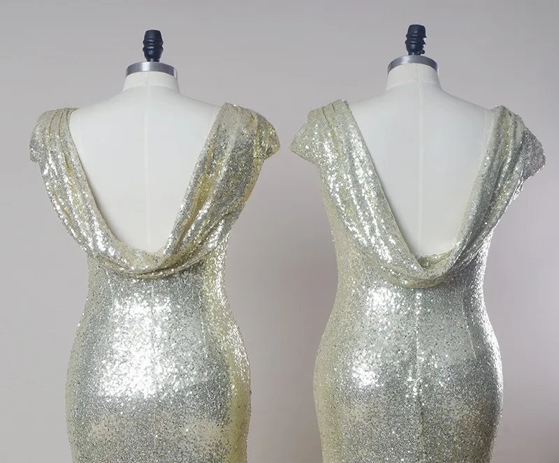 Hot Sale Gold Bridesmaid Dresses 2017 For Wedding Party Cap Sleeve Sequins Long Gold Sequins Dress Vestido De Dama De Honra (5)