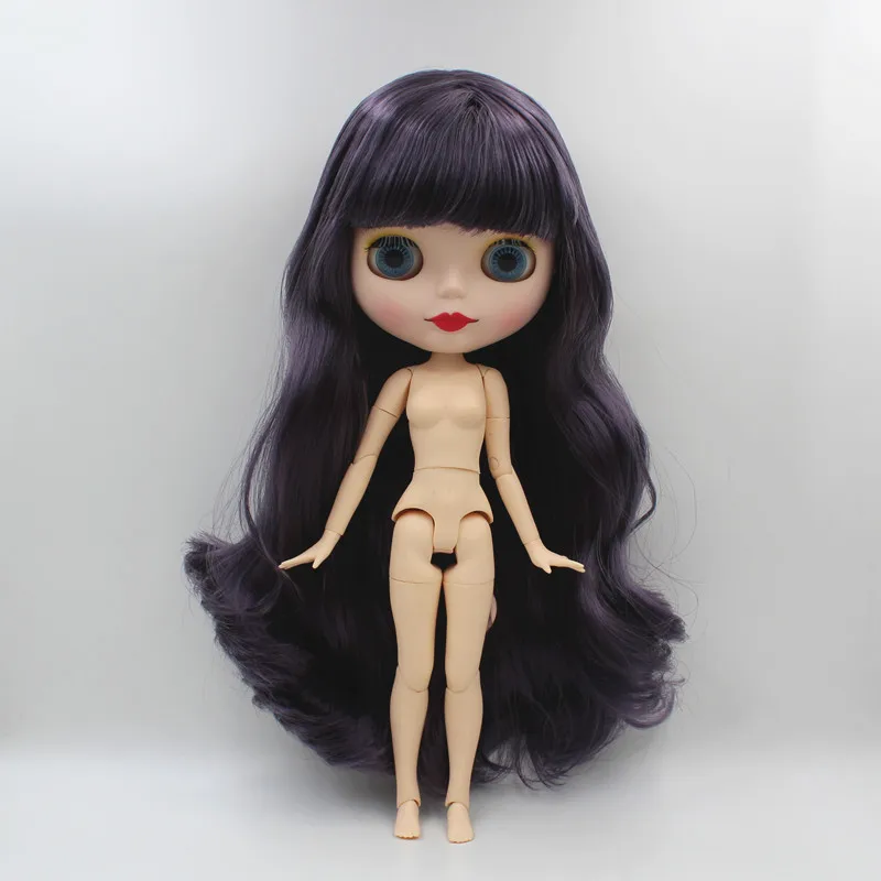 

Blyth doll,Black wavy hair, fringed hair, frosted face, white skin, 19 joint body, 1/6 nude doll, can change hair, fashion doll