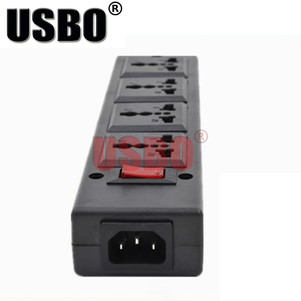 

Black 250v 10a 4 jack Multifunction Universal power adaptor outlet PDU strip wiring board extension socket power cord converter