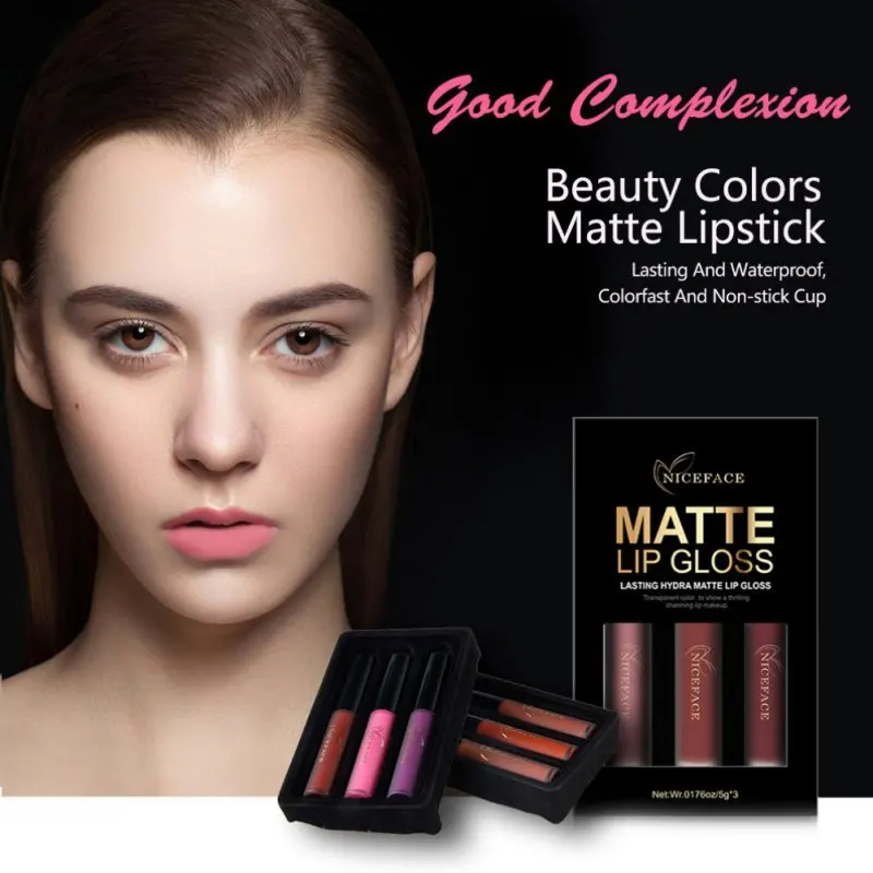 

3Pcs/set Brand Lip Gloss Makeup Set Matte Lipgloss Kit Long Lasting Waterproof Lip Gloss Matte Liquid Lipstick Cosmetics 2018