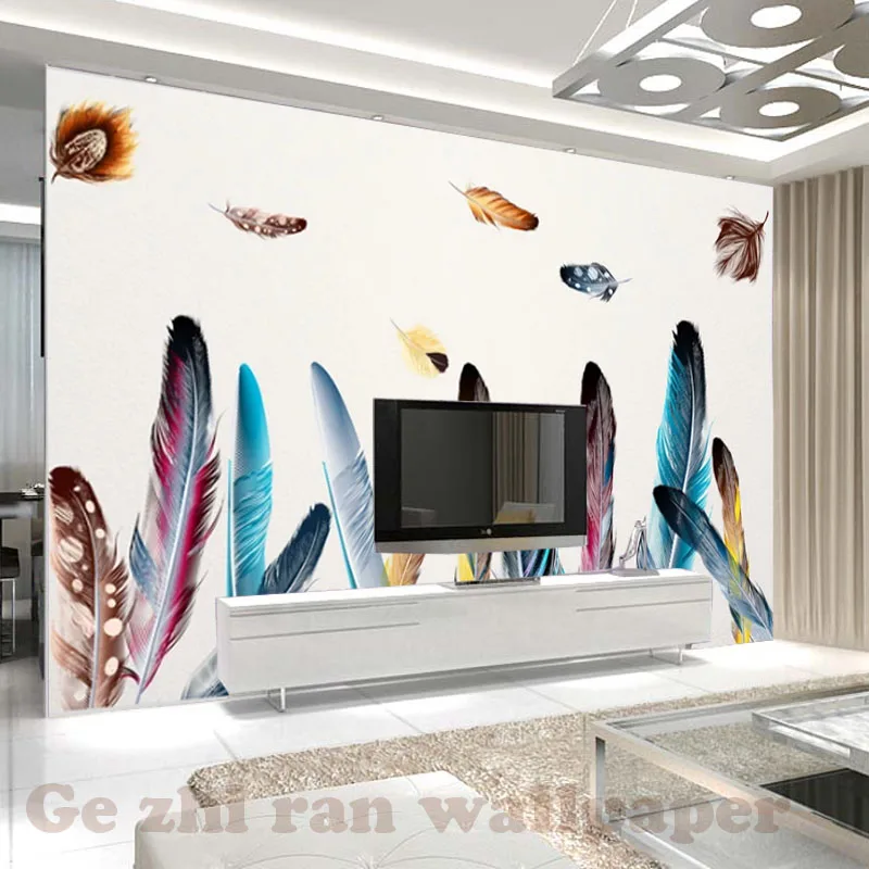 

Gezhiran Custom Photo Mural Wallpaper Modern simplified feathers livingroom TV Backdrop 3D Wallpaper WallPaper Home Decor