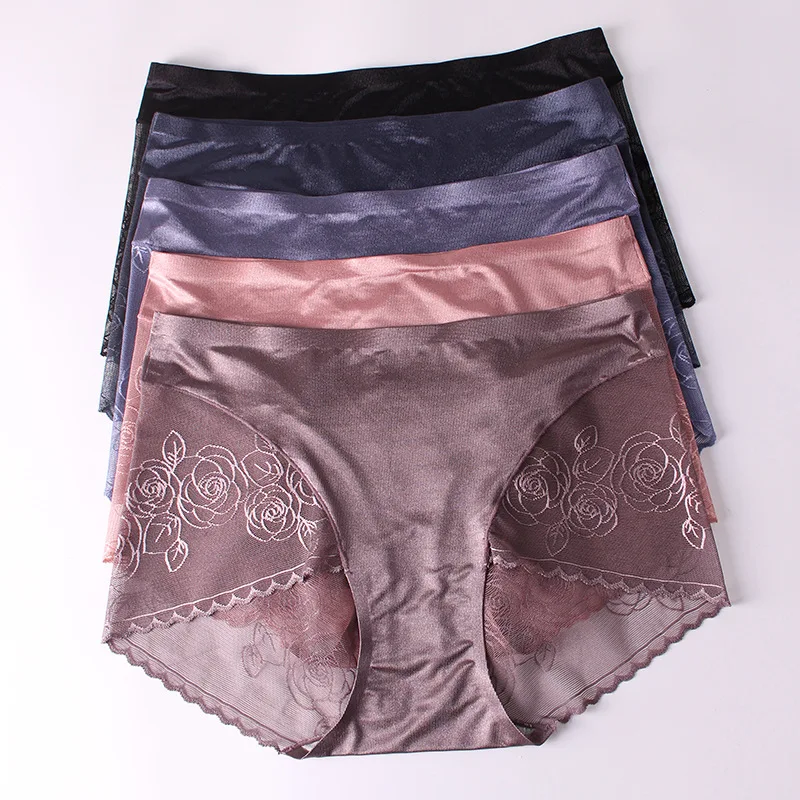 

High Quality Fashions Summer Silk Underwear Women Lace Transparent Panties Femenina Breathable Panty Comfort Sexy Women's Briefs