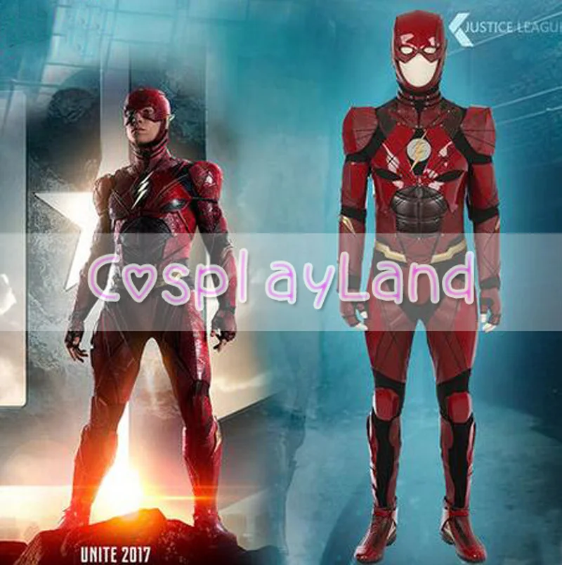 

Justice League Flash Cosplay Costume Red Leather Suit Superhero Halloween Costumes for Adult Custom Made Jumpsuit Flash Costume