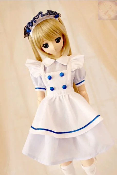

Estartek 1/3 1/4 Customized Full Hand Made Sexy Blue and White Stripe Maid Outfit Set for BJD SD DD Doll Action Figure DIY