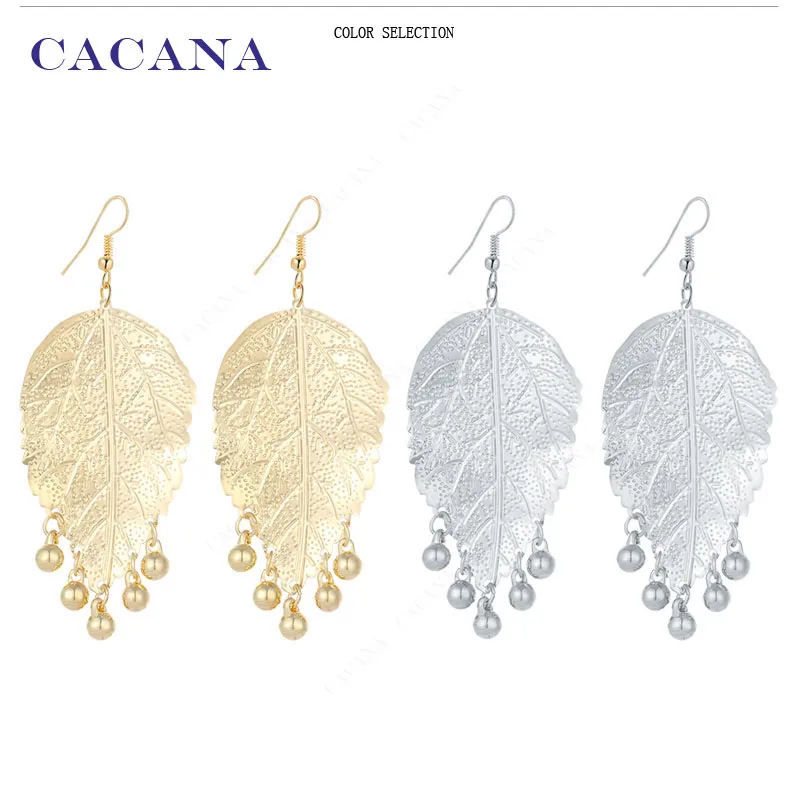 CACANA Dangle Long Earrings For Women Big Leaf With 5 Shining Balls Bijouterie Hot Sale No.A299 A300