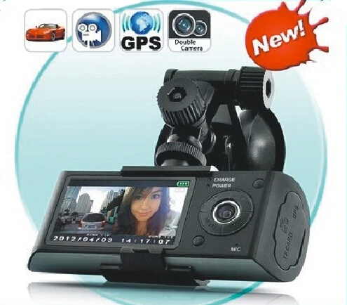 Бесплатная доставка! 120 град. двумя объективами автомобильный GPS видео камера DVR