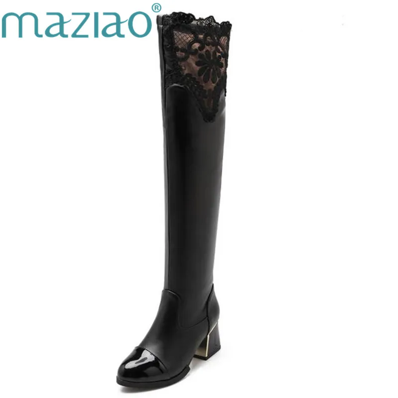 

MAZIAO 2018 Women fashion sexy high-heeled boots over the knee boots stretch boots black white boots size 34-43
