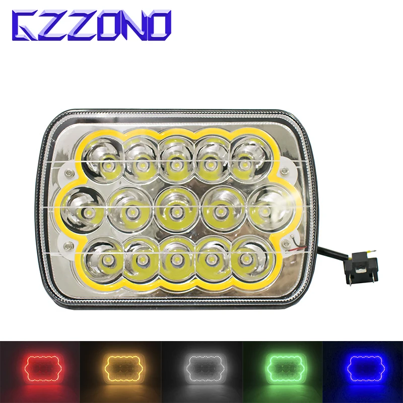 GZZONO 1 pcs 45w Rectangle Multi-Color HALO DRL Led 5*7 Inch Hi/Low Head Lights Sealed Beam Driving Light Trucks Lamp |