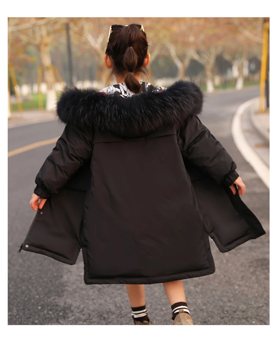 New Girls Winter Duck Down Jackets Thicken Two-Sided Wear Outerwear Coat for Teens Big Girl 4-16 Y Parkas Coat-30 Degree