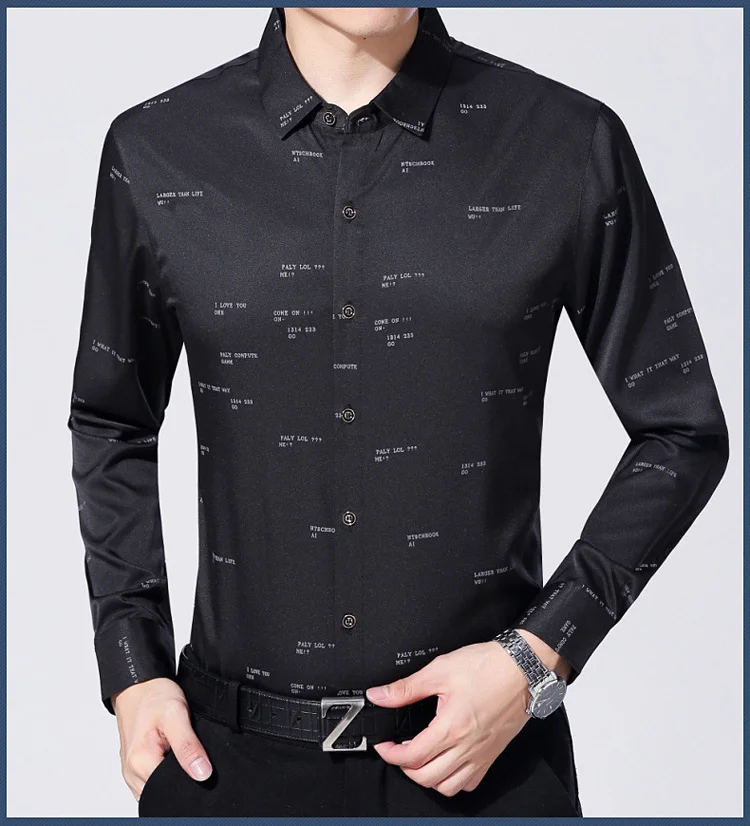 С длинным рукавом социальной Slim Fit Для мужчин рубашка Мода Повседневное Дизайнер Высокое качество Отпечатано Мужской рубашка стилей