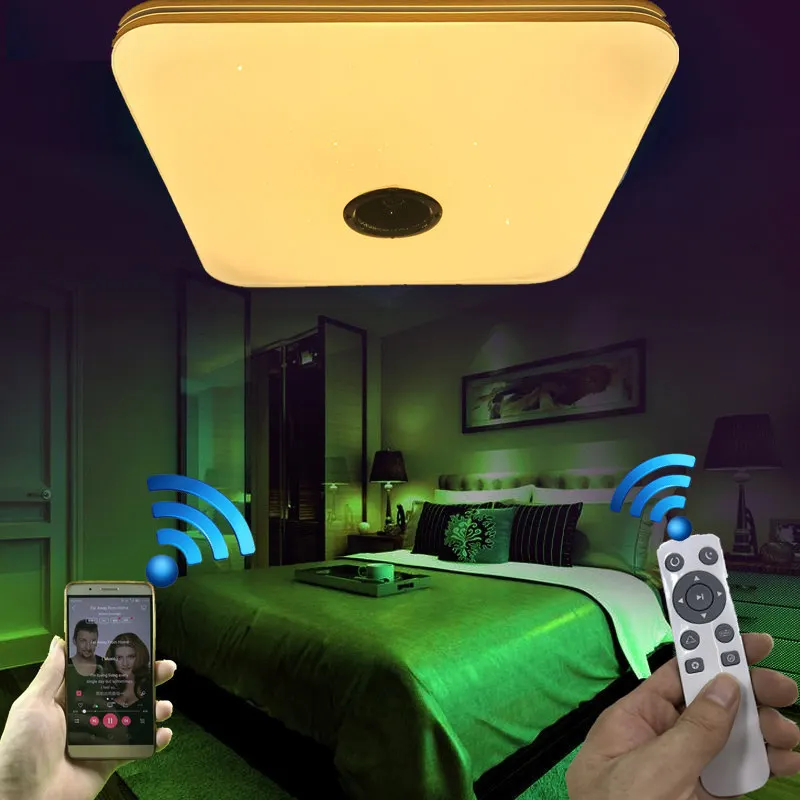 

NEW Modern Bluetooth Music Play LED Ceiling Light With 2.4G RF Remote Control Dimmable Color Change Lamp For Livingroom Bedroom