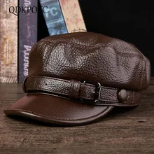 QDKPOTC, Высококачественная Мужская бейсболка среднего возраста, натуральная кожа, Осень-зима, плоская кепка для взрослых, папа, шапки, военная шапка