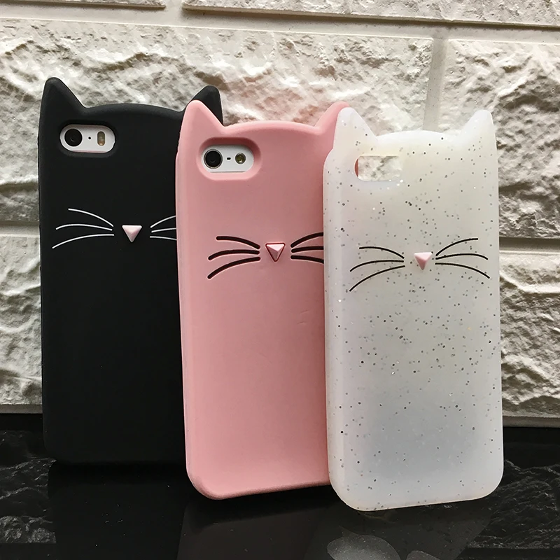 Чехол для Iphone 5 5SCute силиконовые 3D блестящие мягкие ТПУ чехлы с котом телефонов Apple