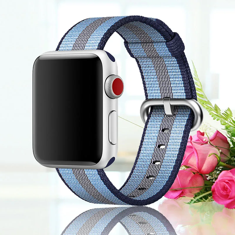 Браслет для apple watch, 44 мм, группа 5, 4, 3, 2, 1, тканый нейлоновый ремешок для iWatch, 40 мм, цветной узор, классическая пряжка - Цвет ремешка: Midnight Blue Stripe