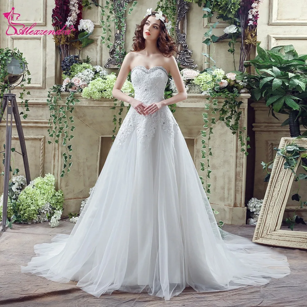 Alexzendra Stock Dresses  A Line Beaded Wedding  Dress  