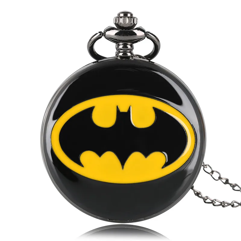 Роскошный черный кулон Бэтмен карманные часы ожерелье цепь Модные подарки для мальчиков мужские дети простые римские цифры Кварцевые часы Fob часы - Цвет: Синий