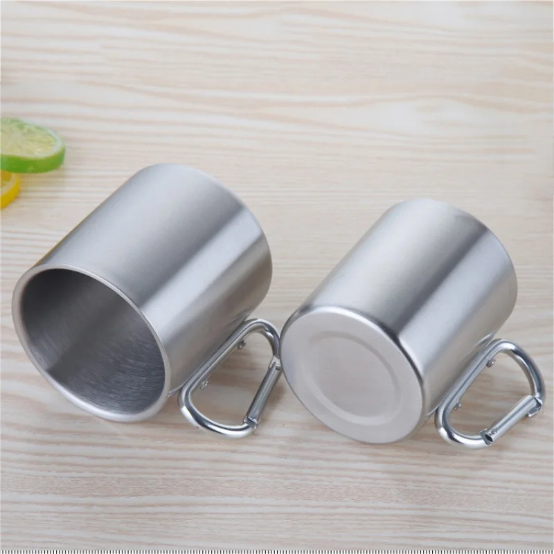 Stainless Steel Cup Portable Camping Traveling Cup Double Wall Mug With Carabiner Hook Handle Outdoor Tools