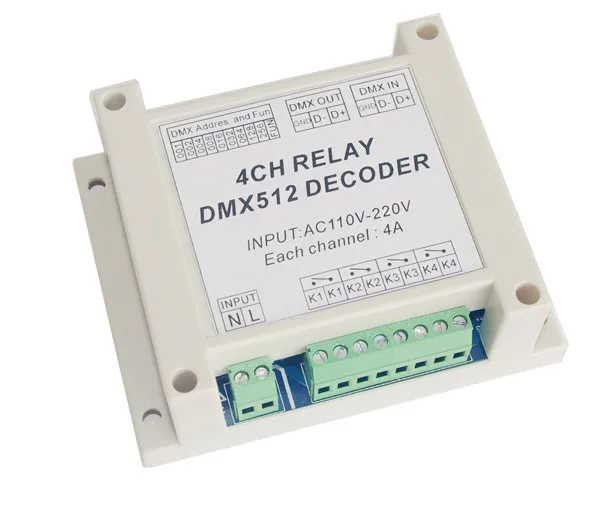 2016 высокое качество 1 шт. dmx-relay-4ch DMX512 реле декодер использование контроллера для светодиодные лампы светодиодные полосы фонари входного