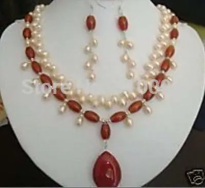 

LHX54016>>Charming red Ruby pink pearl necklace earrings Sets