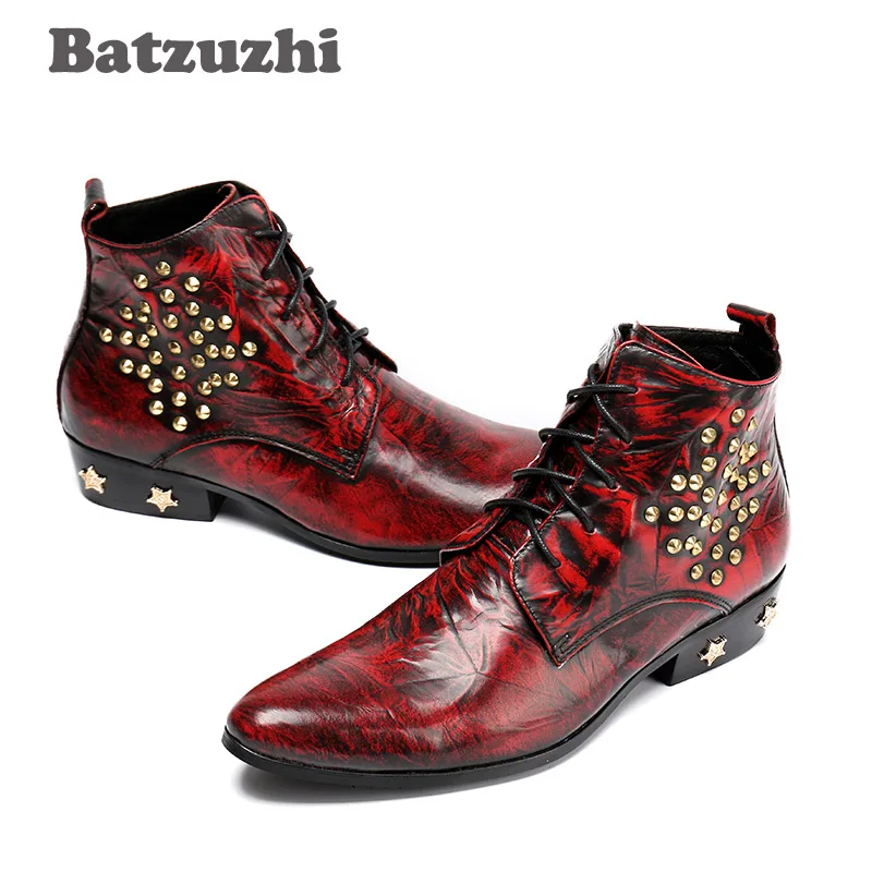 Talons Hombre Bottes Inside Rouge Avec Zapatos Fur Partie Pointu Hommes En leather Inside Vin Hiver HommesEu38 winter Boot Mode Batzuzhi Étoiles 46 Cuir kXwP08nO