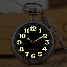 Светящиеся арабские цифры дисплей Механические с автоматическим заводом карманные часы Изысканный серебряный Ретро кулон часы с 30 см Fob карман
