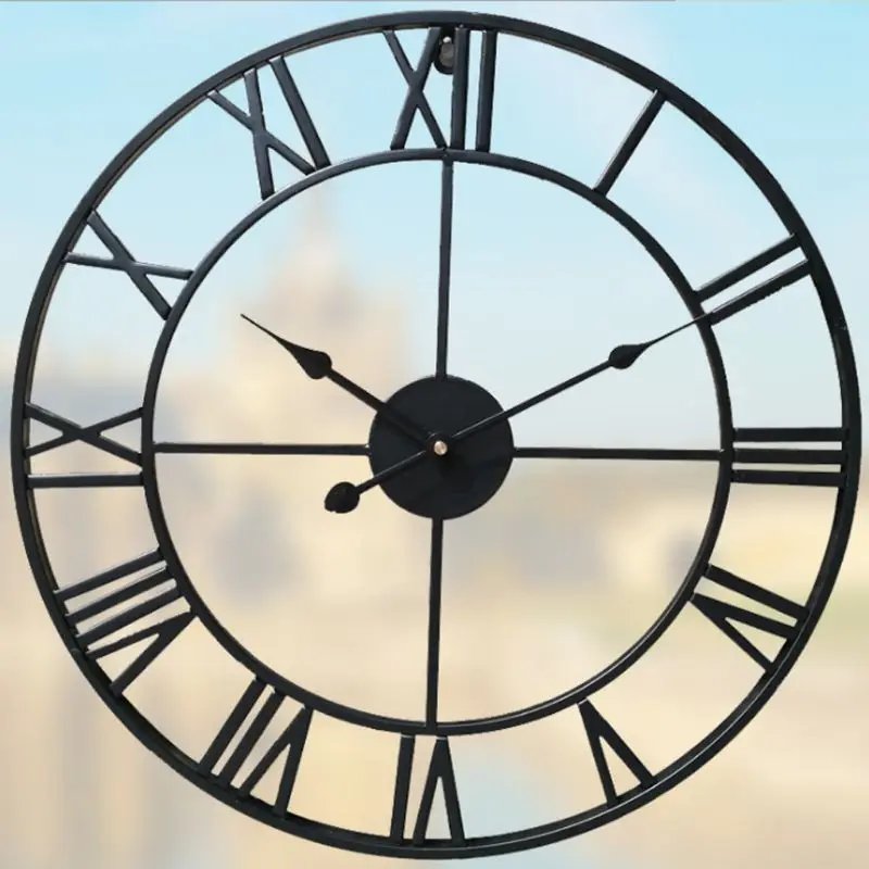 DIY большие 3D настенные часы Наклейка металлические часы римские цифры бесшумные не тикающие декоративные для кафе Лофт отель Бар Офис Гостиная