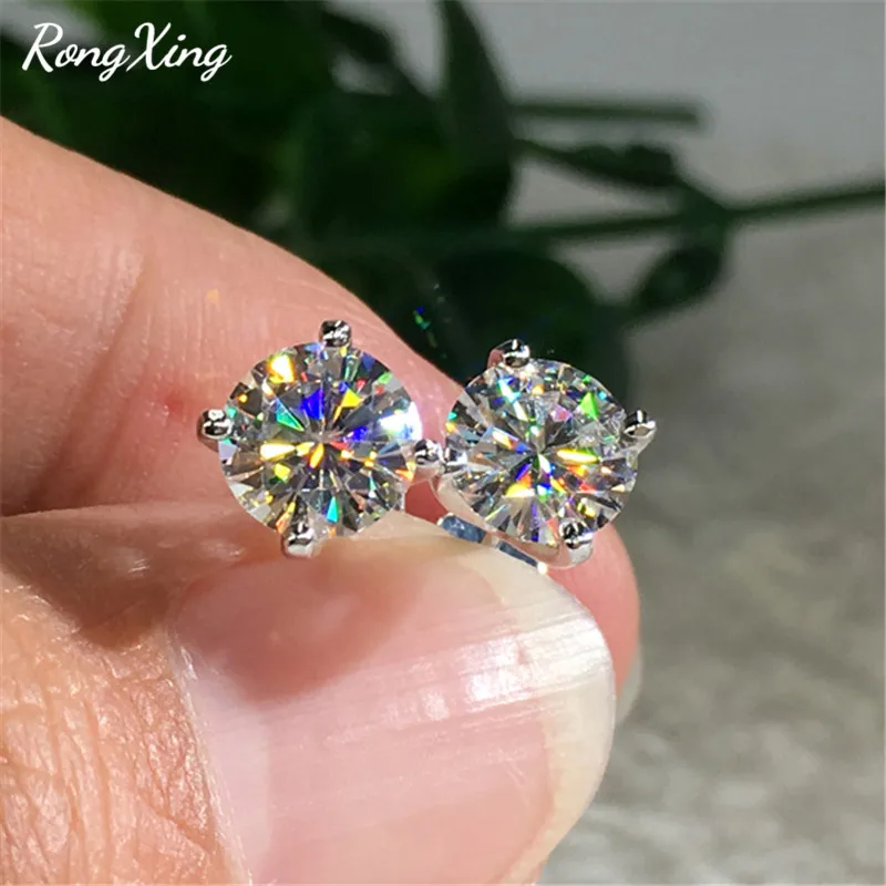 RongXing круглые серьги гвоздики с белым цирконием для женщин золотые Серебристые