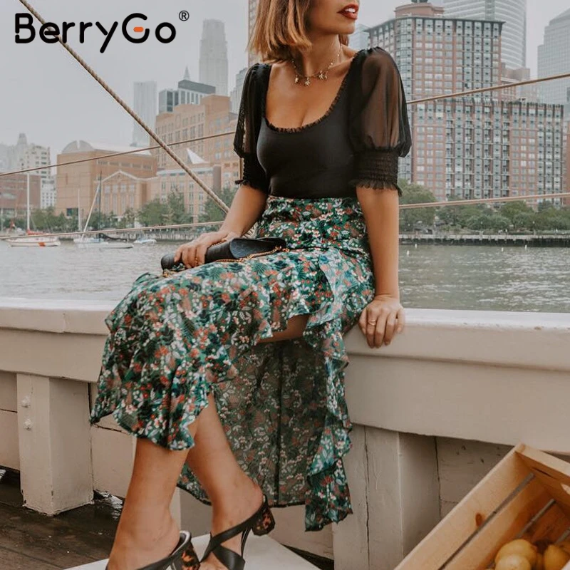 BerryGo, женские боди, сексуальные, боди, летние, бодикон, комбинезоны, короткие, с пышными рукавами, шифоновая рубашка, боди, женская футболка, комбинезон