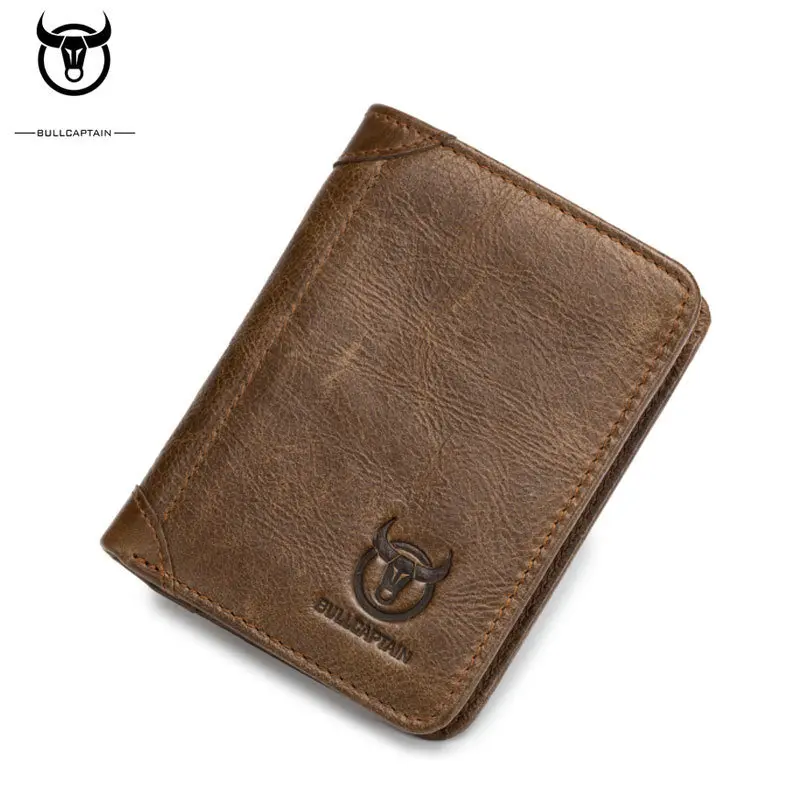 Brown BULLCAPTAIN Лидер продаж Новые короткие модные 6 цветов джентльменский Бумажник Европейский Стиль, кожаный клетчатый кошелек Брендовые мужские кошельки - Цвет: Brown