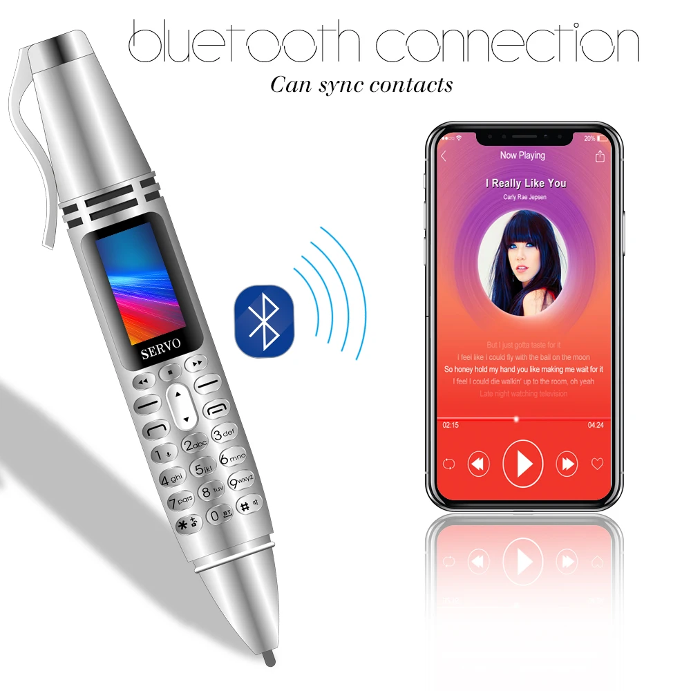 Call recording pen Mobile phone SERVO K07 0.96" small Screen Dual SIM Sync Contact Flashlight Bluetooth Dialer Mini Cellphone