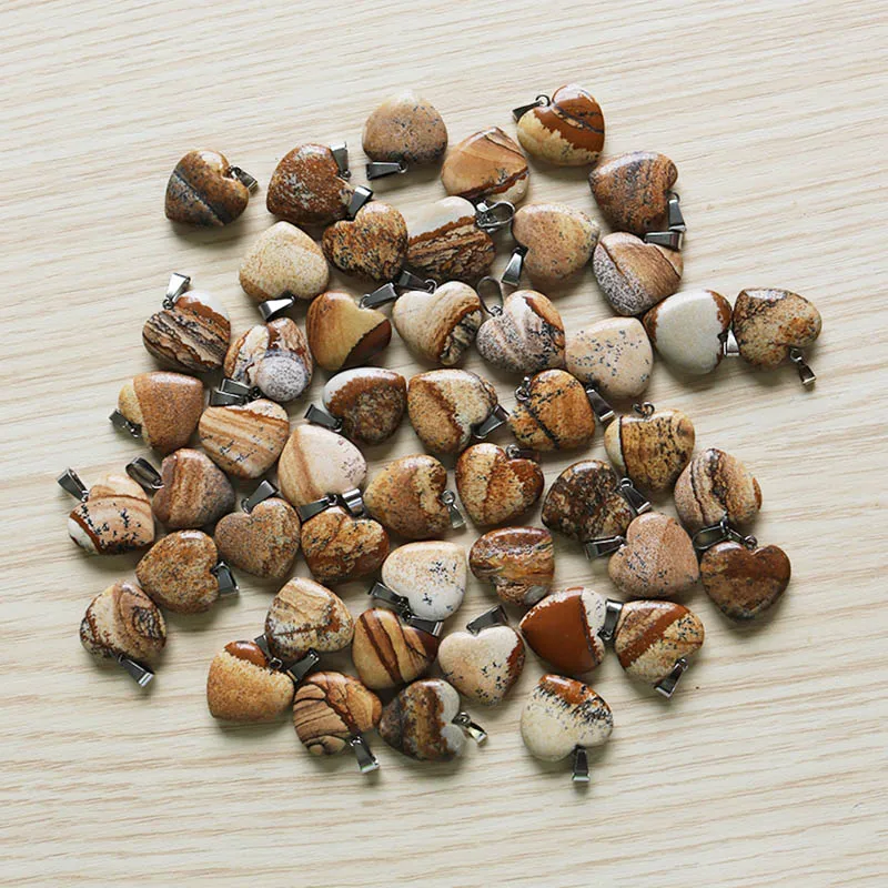 

Fashion natural picture stone love heart stone beads pendants 20mm for DIY jewelry making women gift wholesale free shipping
