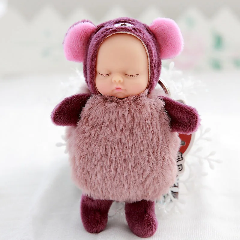 Мини kawaii спящие Детские куклы плюшевые игрушки Bjd bebe кукла брелок Подвеска для детей Девочка Рождество подарок на день рождения мягкая ПВХ игрушка - Цвет: Brown bear