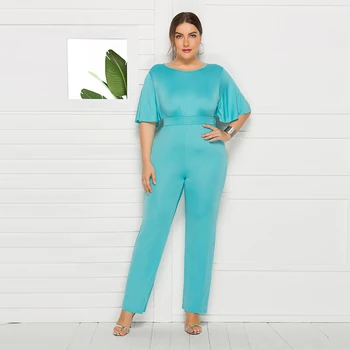 

2019 Plus Size Women Jumpsuit Solid Office Ladies Long Black Grey Bodysuits Womens Casual Summer Overalls Female Jumpsuits 3xl
