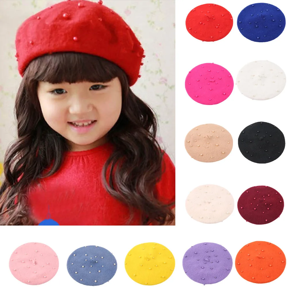 

MUQGEW Toddler Baby Girls Pearly Headgear Warm Beret Kids Hat Cap hat for girls children's winter hat bonnet enfant