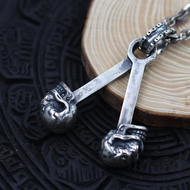 

Silver head piston wrench, skeleton personality pendants Thai silver retro locomotive style pendants