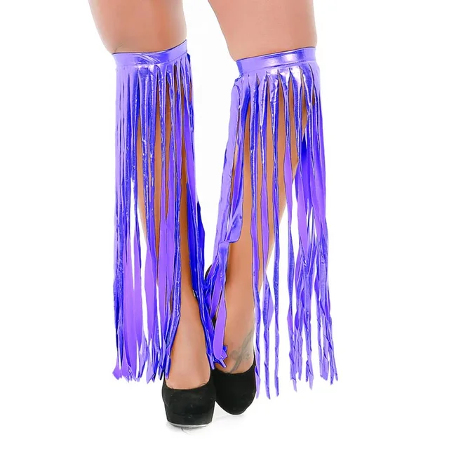 Sexy Women Metallic Shiny Body Tassel Leg Warmer Bands Elastic Ribbed Top Rave Stripper Dance