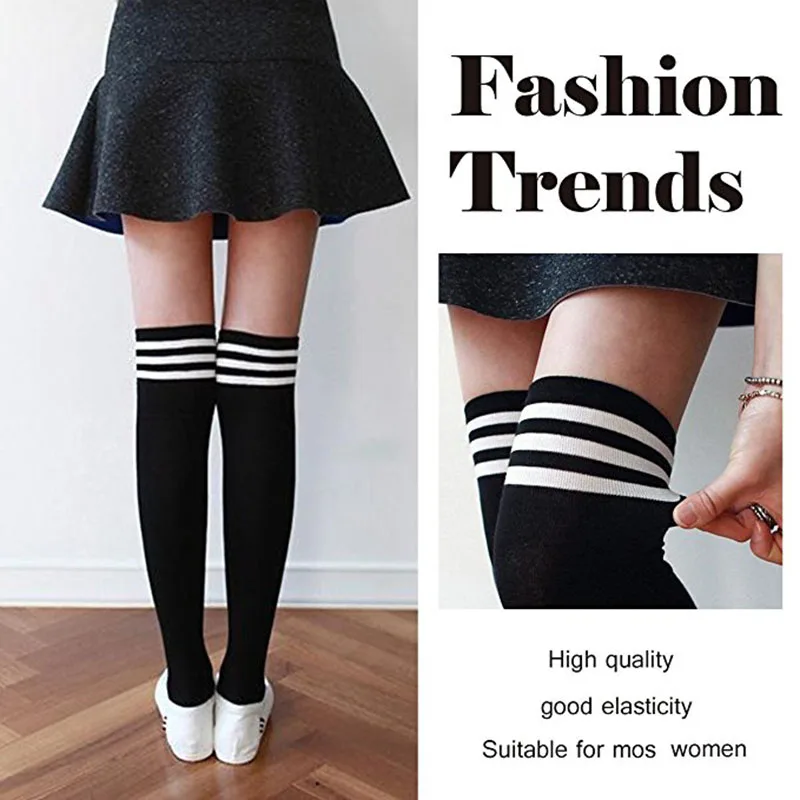 BOHOWAII أزياء النساء جوارب عالية الجودة سميكة مخطط مثير جوارب طويلة تلميذة المشجع Kousen