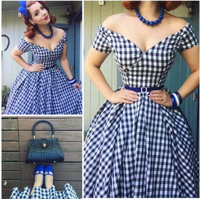 Summer Women Vintage 50s Black White Gingham Off Shoulder Swing Midi Dress Rockabilly Pin Up Vestidos Summer Women Vintage 50s Black White Gingham Off Shoulder Swing Midi Dress Rockabilly Pin Up Vestidos