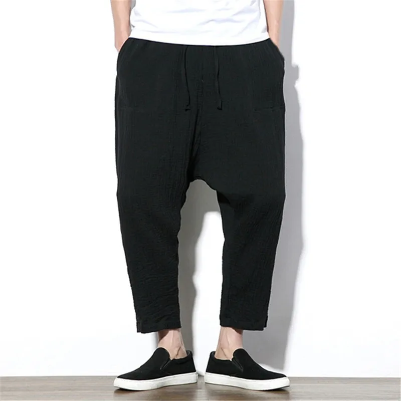 Plus Size New 2019 Men Harem Pants Joggers Hip hop Linen