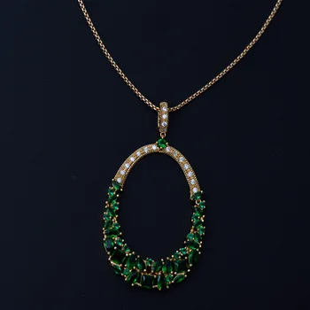 

Bilincolor high quality trendy oval fashion crystal green cubic zirconia pendant charm wedding bridal women necklace