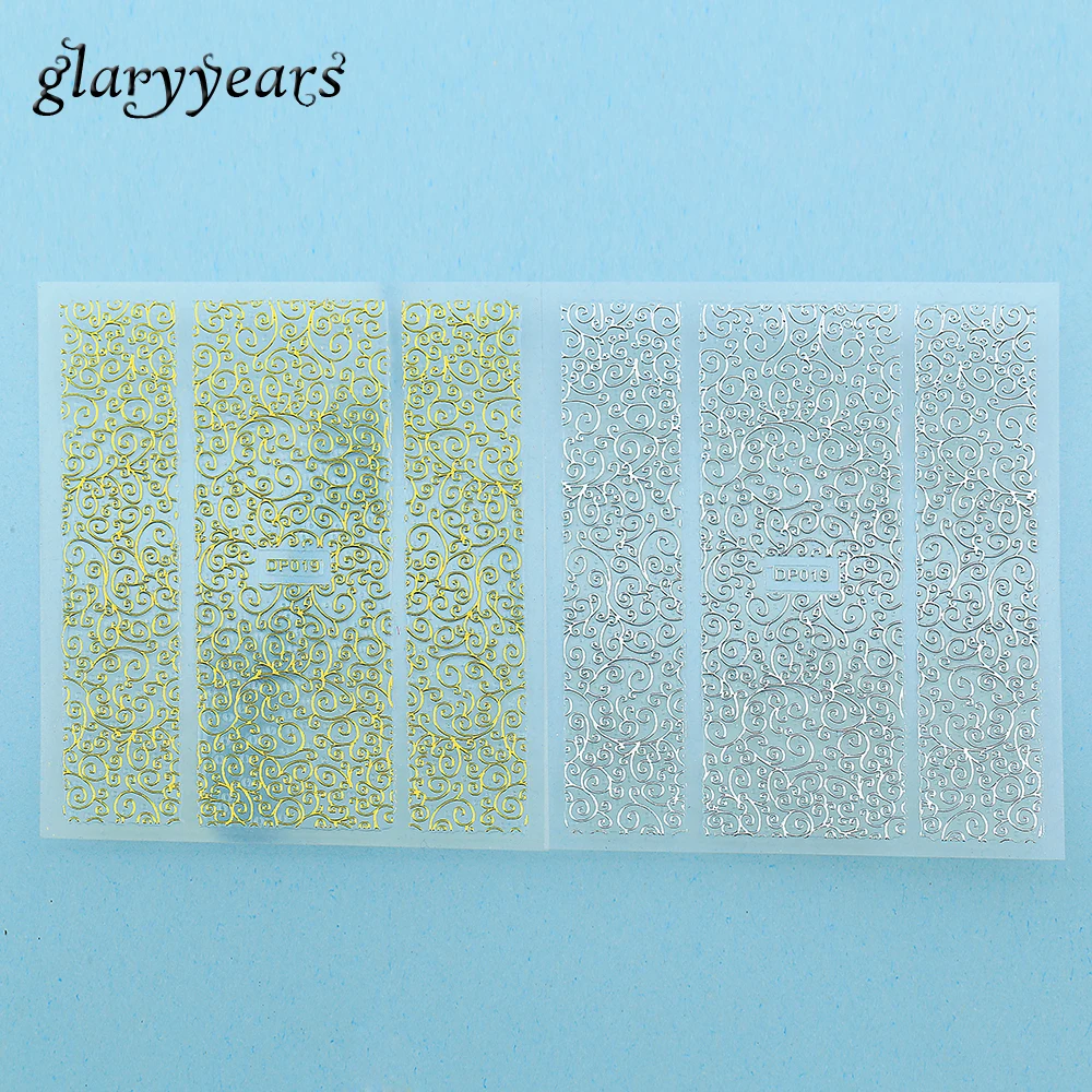 1 PC Romantic DIY Gold Black Metallic Nail Decal Heart Flowers Lace