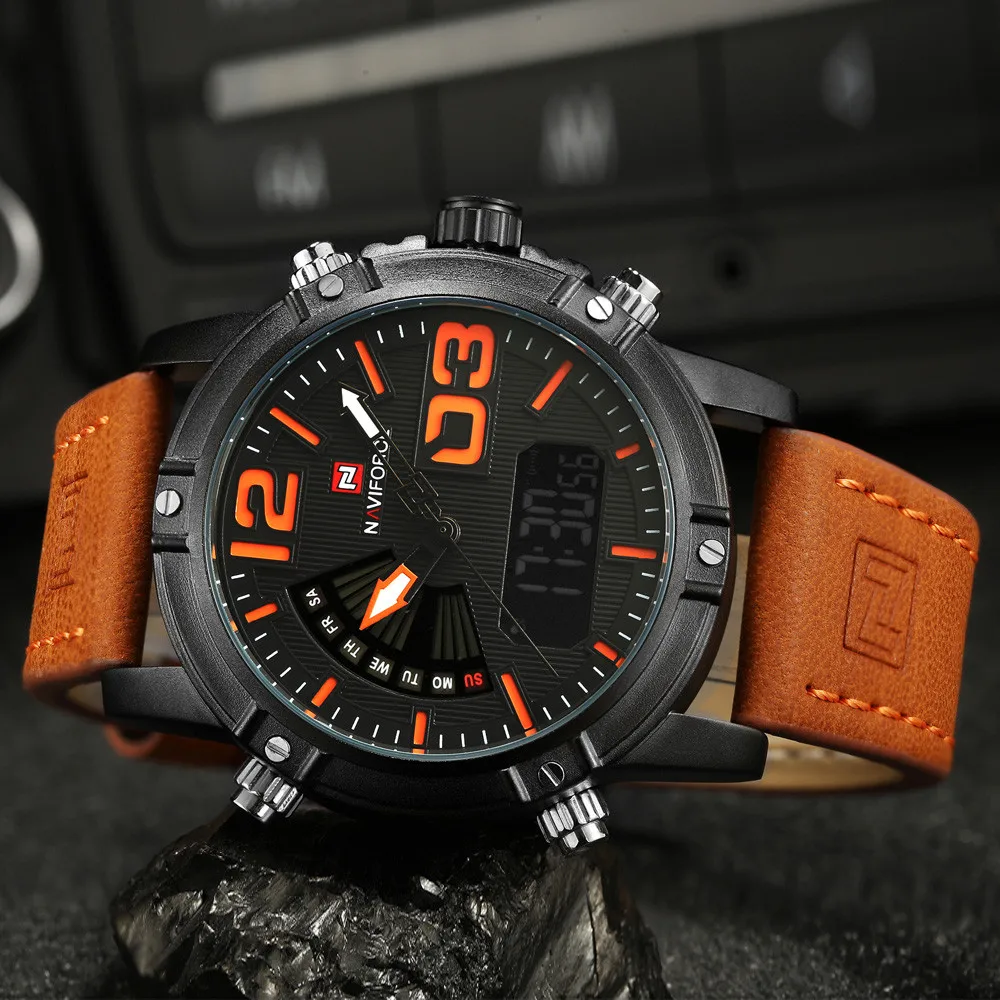 Naviforce Элитный бренд новый Для мужчин часы мужской Военная Униформа Часы Для Мужчин Кварцевые Аналоговый светодиодный цифровой спортивные