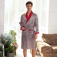 Новые халаты мужские мягкое атласное шелковое ночное белье мужские геометрические халаты с длинными рукавами Пижама спальный халат плюс размер - Цвет: 3