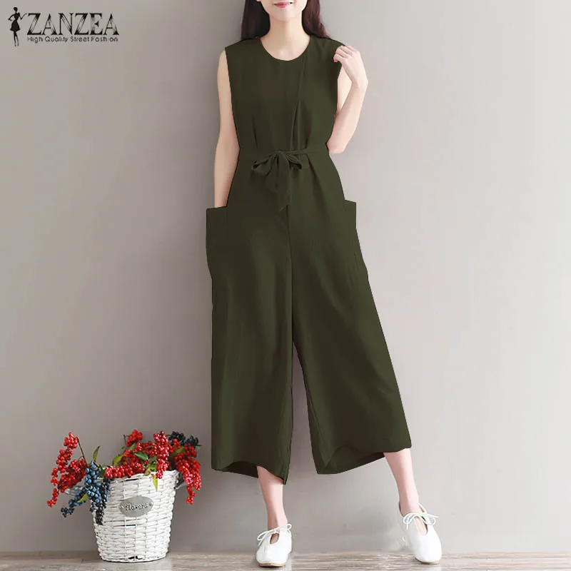 Plus Size 2018 ZANZEA Women Rompers Summer Elegant O Neck