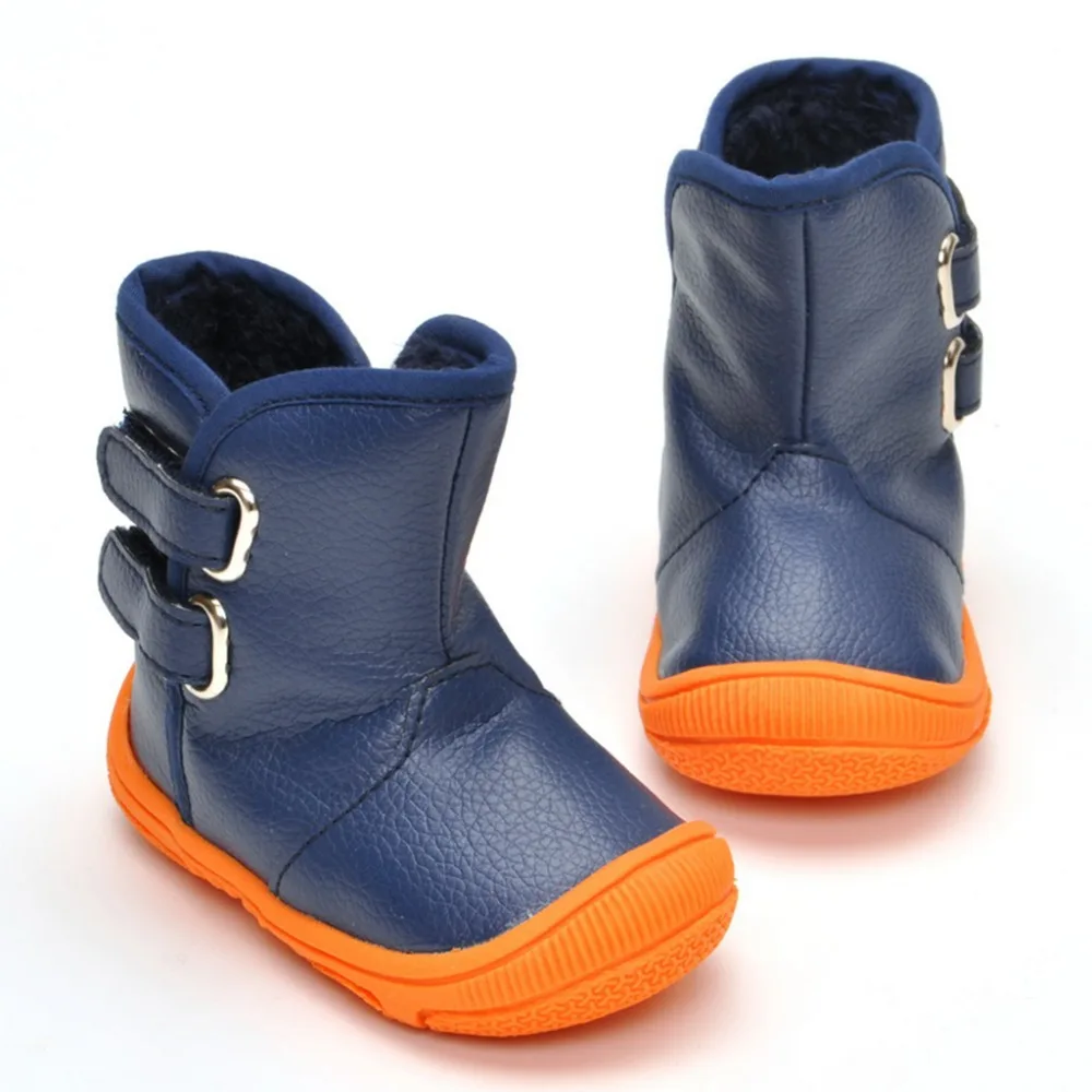 

Toddler Boy's Boots Magic Patch PU High Tube Boots Inside Plush Warm Non-Slippery Boots Baby Shoes Toddler Warm Boots