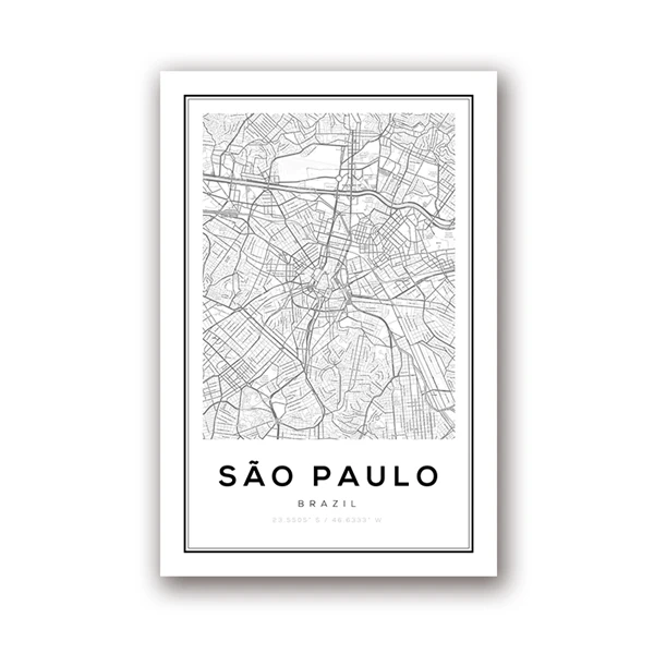 Бразилия Сан-Паулу карта Художественная печать постер настенное украшение, Бразилия Рио де Жанейро город рисунок с картой настенные картины Домашний декор - Цвет: PH3125