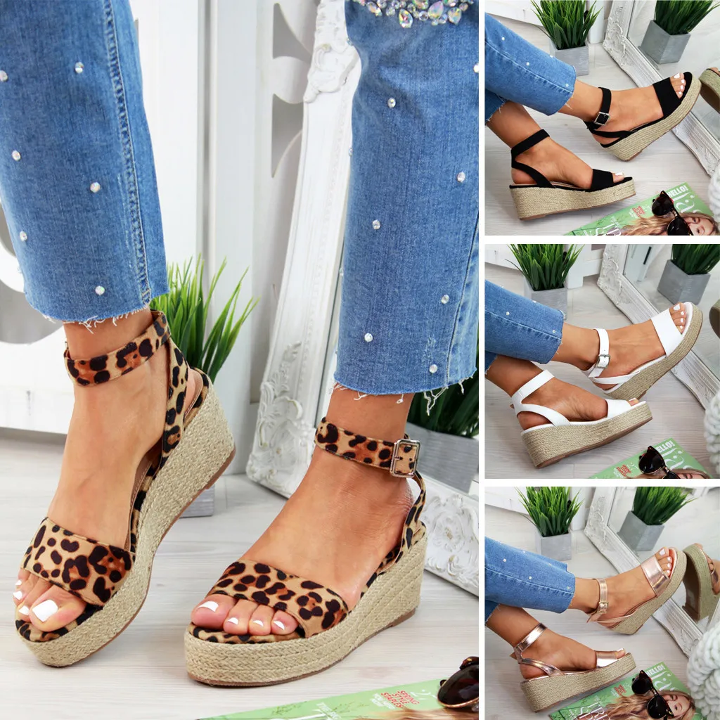 

Women's Ladies Strap Ankle Buckle Platform high heels wedges sandals gladiator One Word Woven Sandals Roman Shoes pumps zapatos